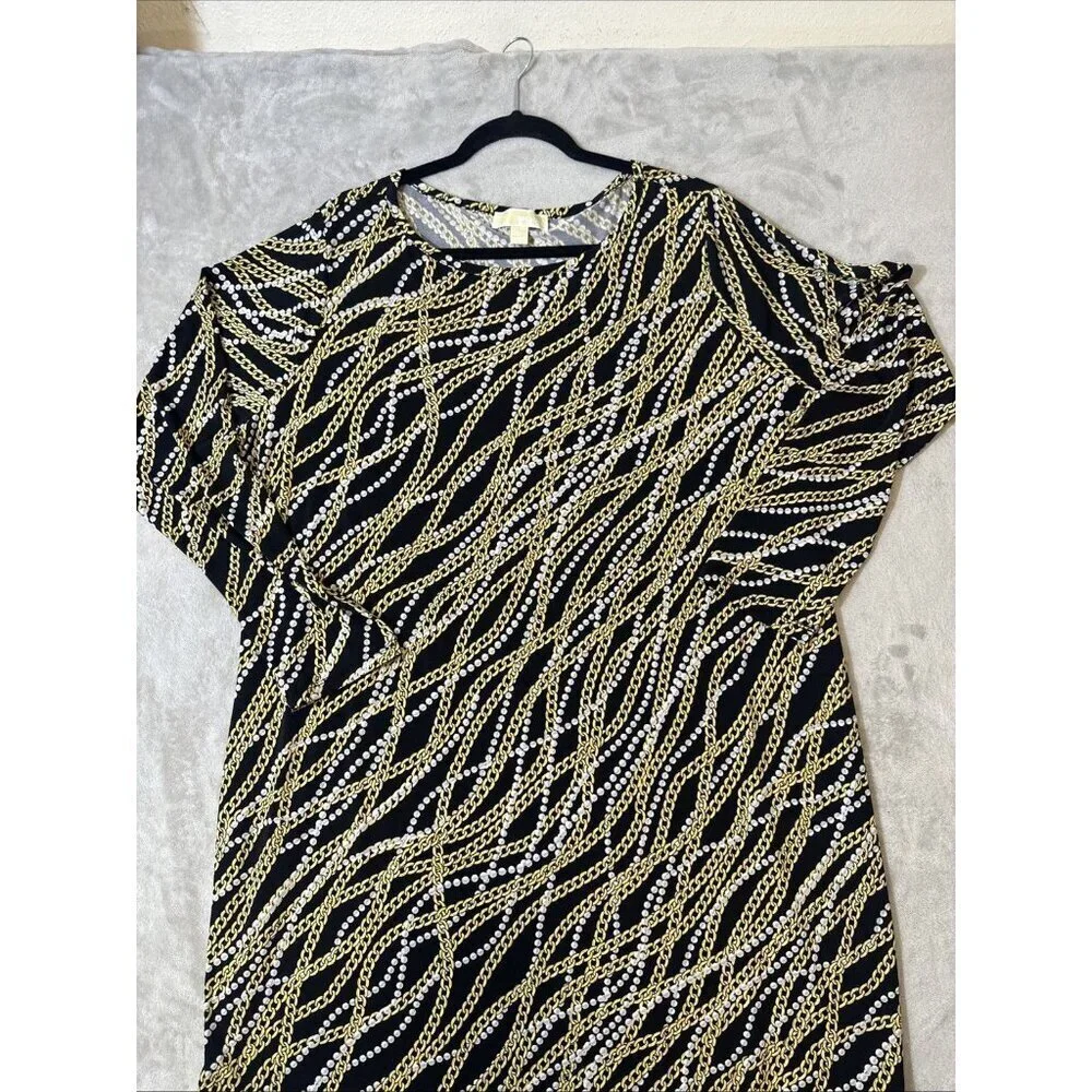Michael Kors Chain Print Tunic Dress Black Gold Baroque Style Plus 2X